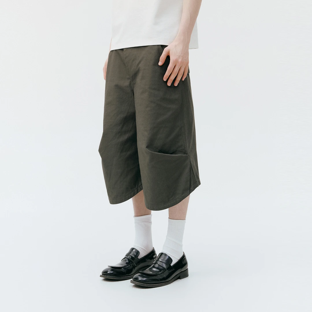 antceee 高质感暗纹格子面料弯刀七分裤立体前短后长设计感休闲裤