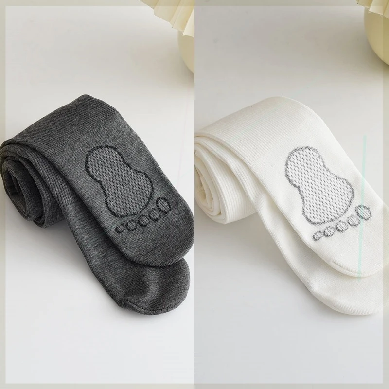 儿童舞蹈袜女童裤袜春秋冬款中厚薄绒白色加绒竖条纹加厚连脚袜子