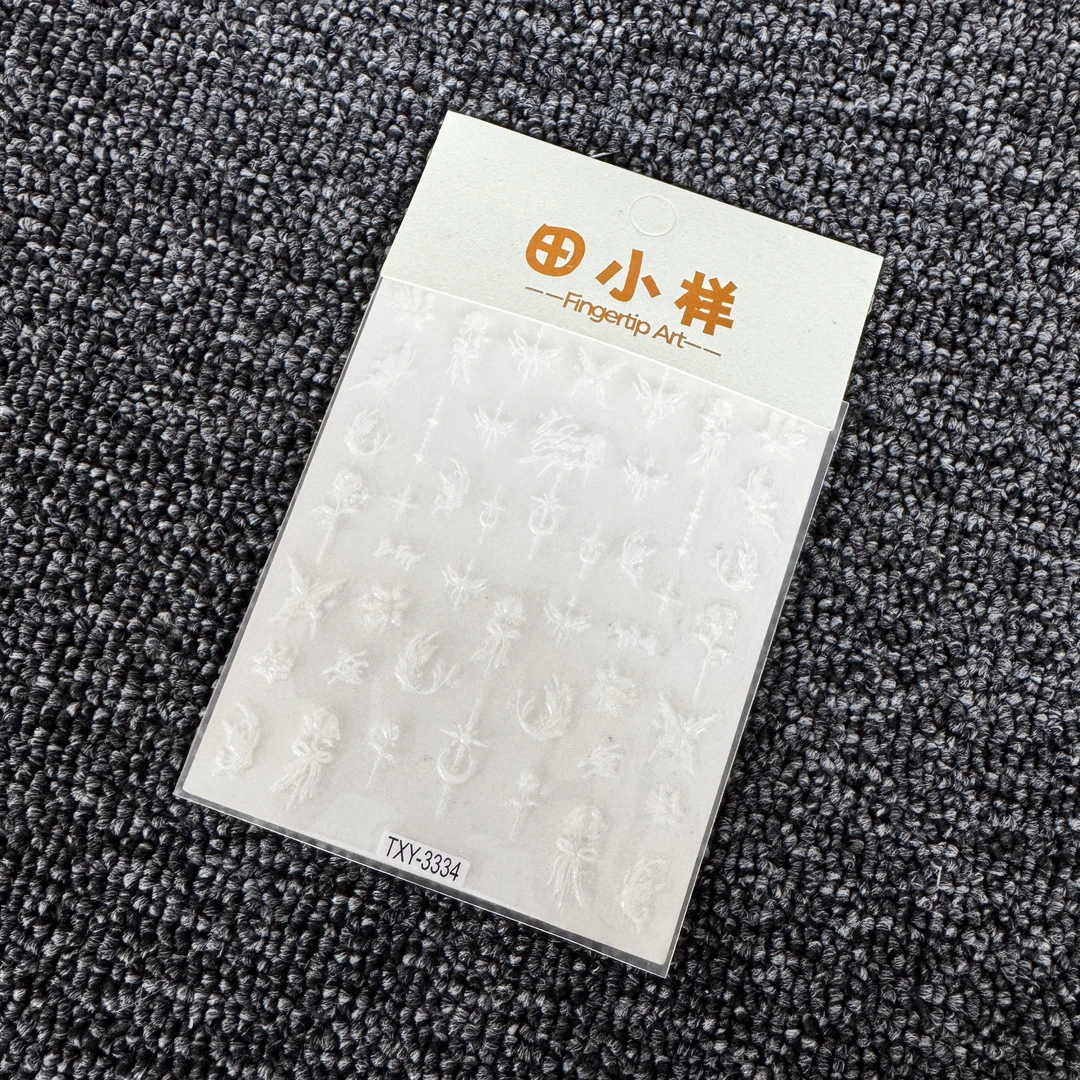 【3张TXY-3334】简约蕾丝手工白色可爱穿戴式冰透磨砂方形美甲贴纸