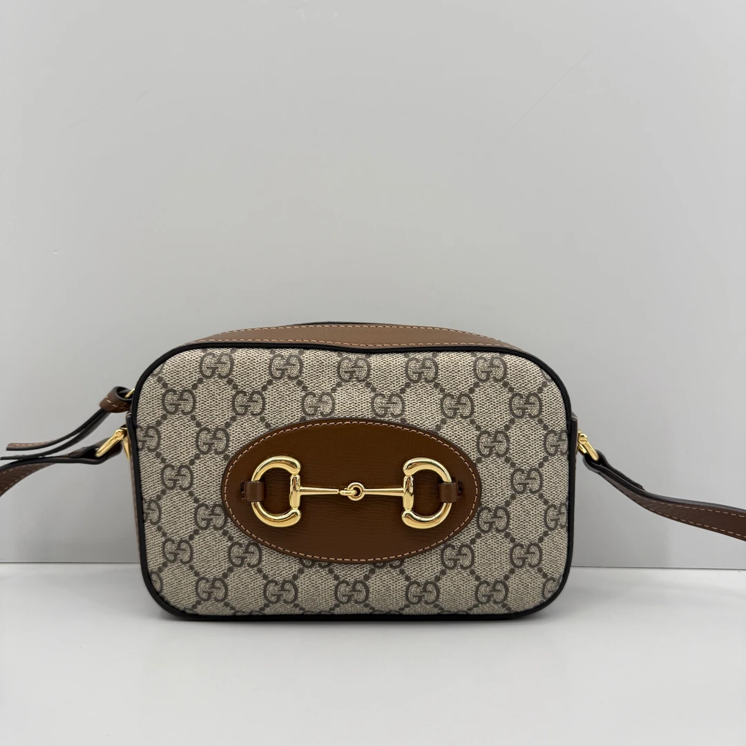 95新 GUCCI/古驰 优选/1955乌木色老花小号相机包黑标041/19×12×6
