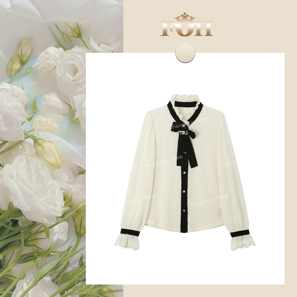 【封后轻奢设计】2025新款欧式千金风刺绣上衣衬衫2655