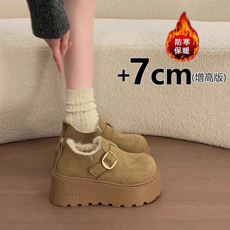 加绒增高全包勃肯鞋女款冬季厚底2025新款爆款雪地靴毛绒乐福棉鞋