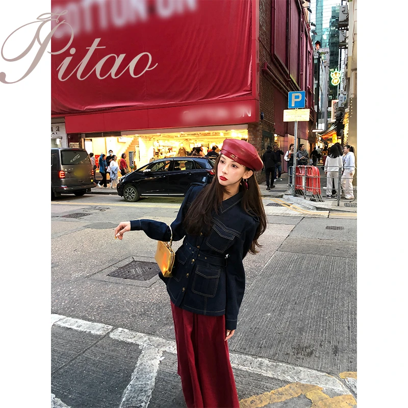 杜屁屁桃PITAO 原创【维港蓝调】设计感百搭时尚收腰牛仔上衣外套