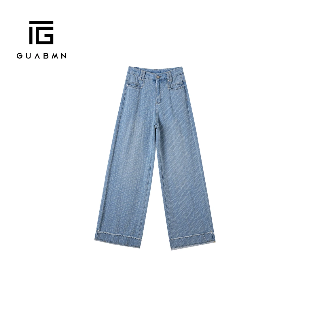 GUABMN2025秋季新款设计感女士提花宽松牛仔长裤3882