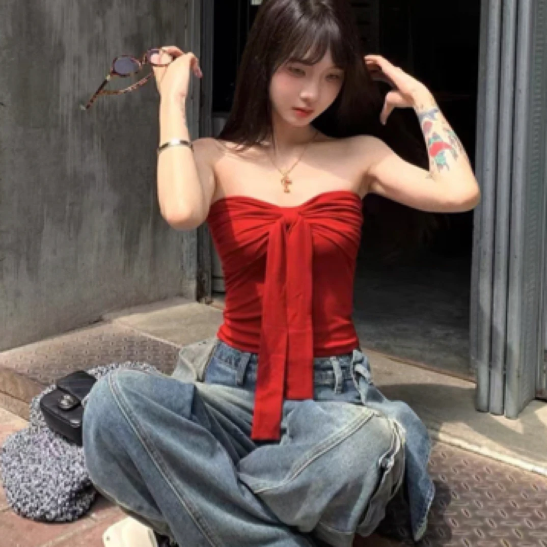 辣妹辣妹外穿背心夏季打底显瘦法式露肩高级感无袖上衣女抹胸