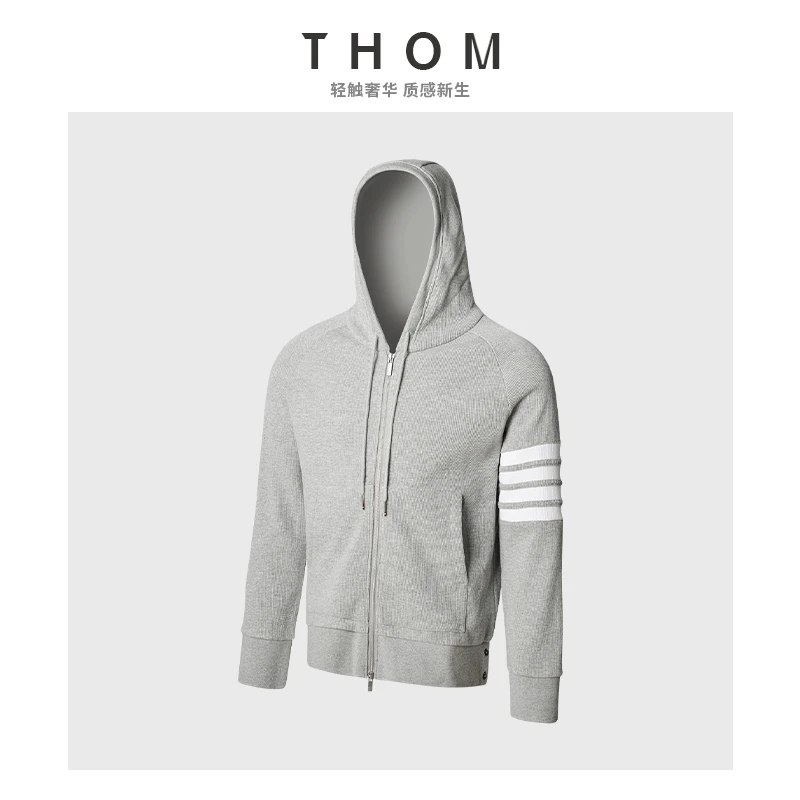 【TB官方】25秋季华夫格连帽卫衣男女情侣长袖拉链开衫轻奢外套
