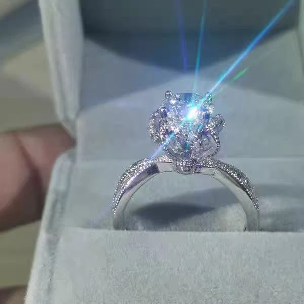 【玫瑰喷泉】一克拉不掉色情侣款求婚可调节ins轻奢手工戒指指环