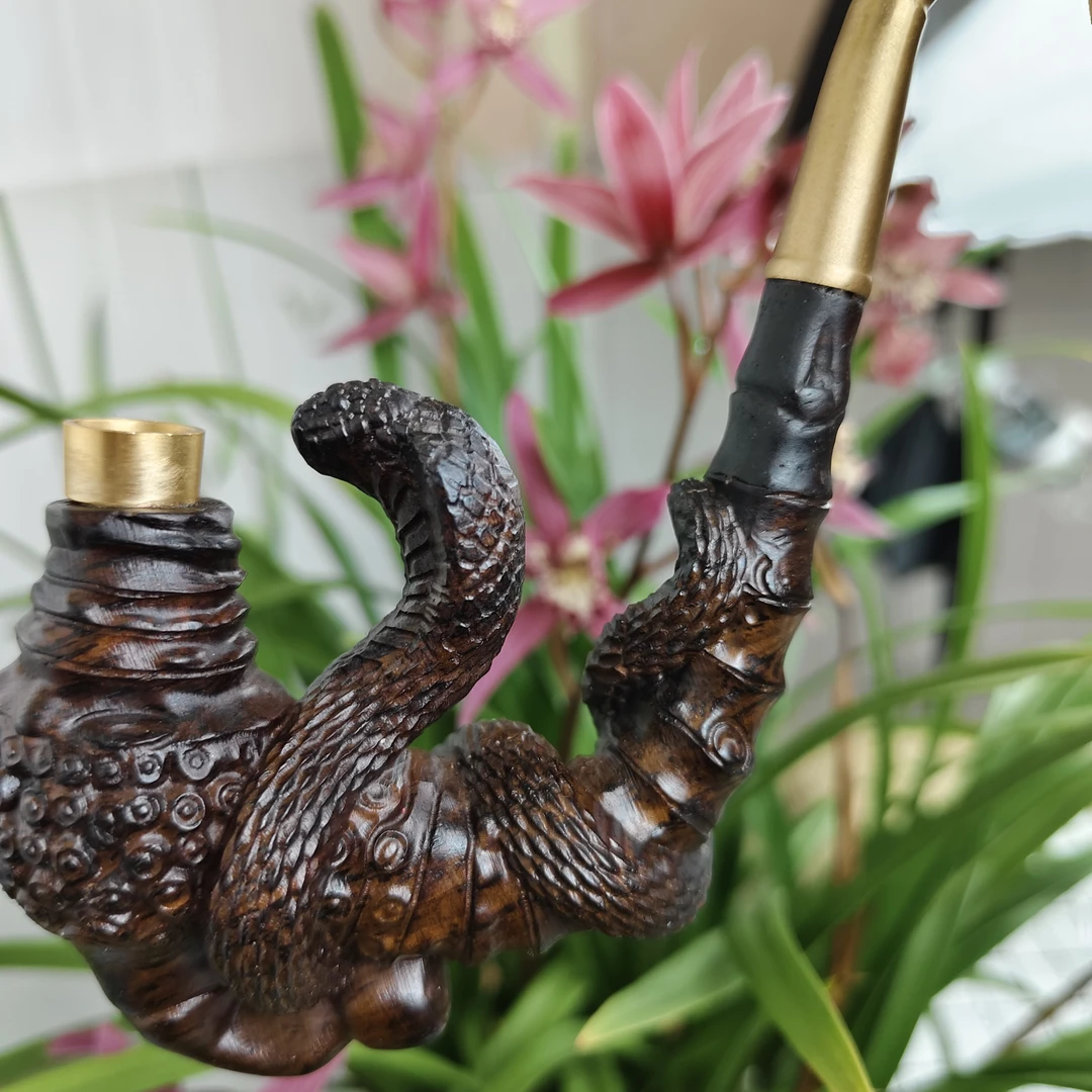 贵州民间黑檀木雕刻生肖蛇一弯一体两用火口17公分左右