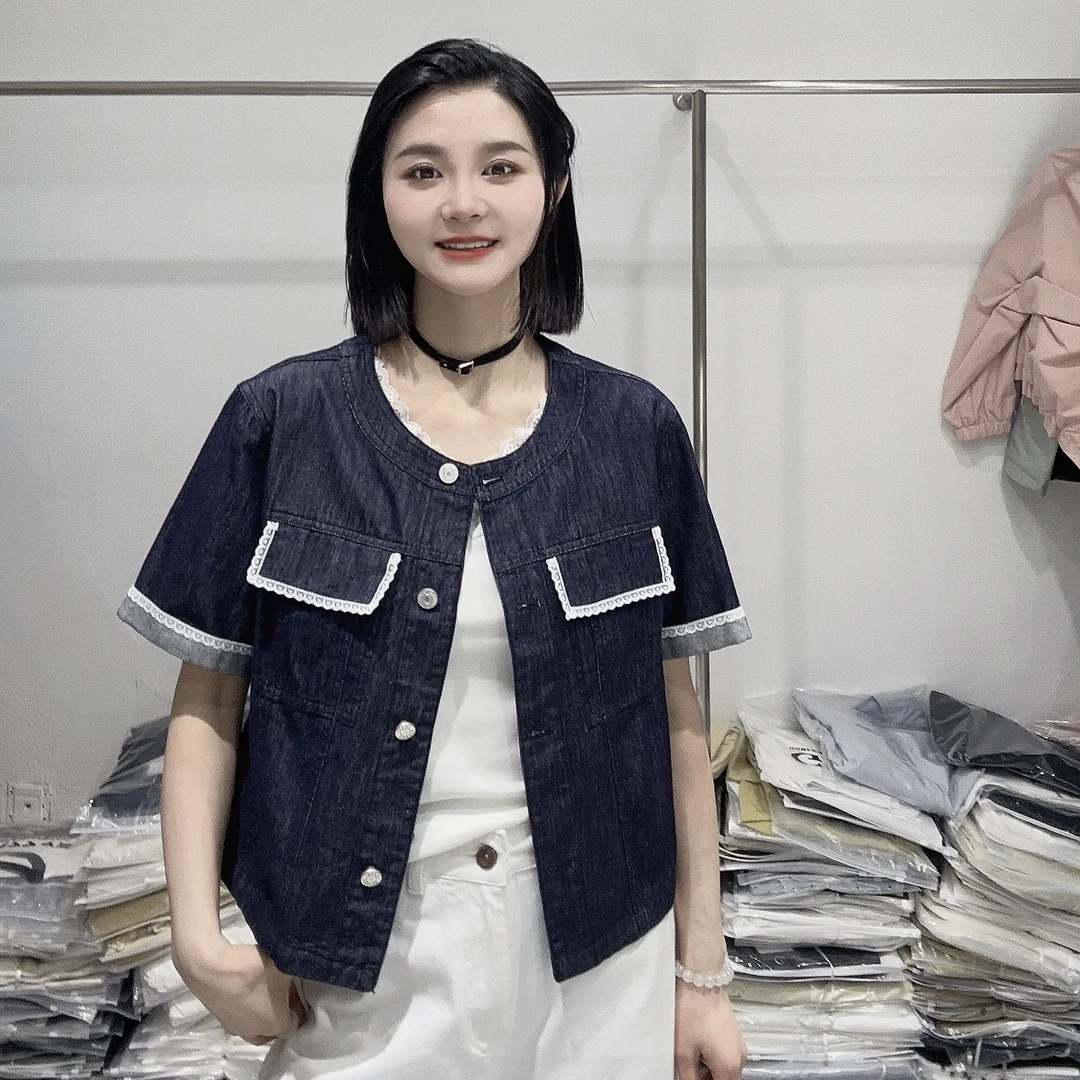 LMM 7502 短袖牛仔衬衫女2025夏装新款韩版单排扣显瘦百搭小个子