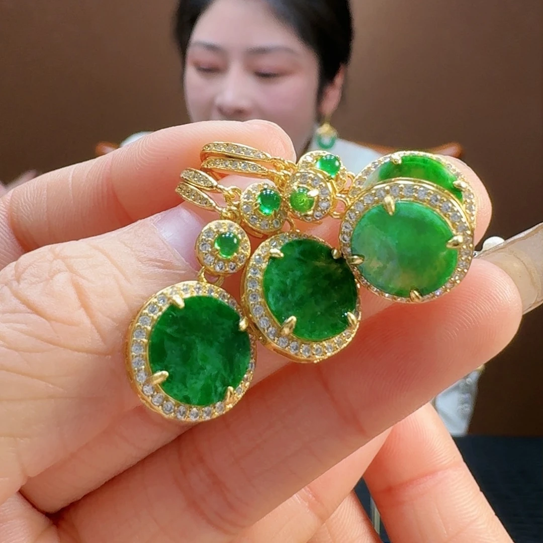 翡翠耳饰银S925镶嵌耳饰多样性发货一副