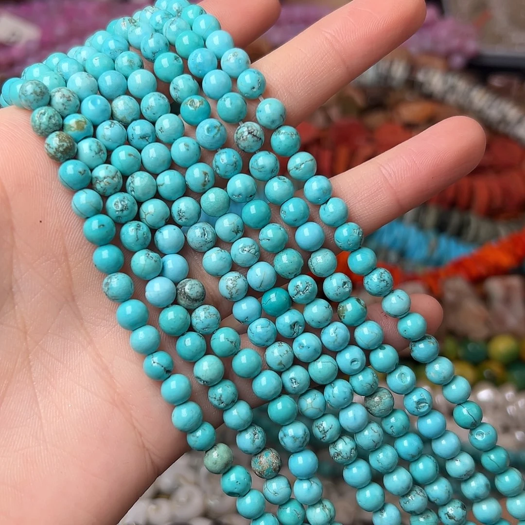 玛瑙/玉髓合金珠宝半成品N572。 6mm原矿松石圆珠一条