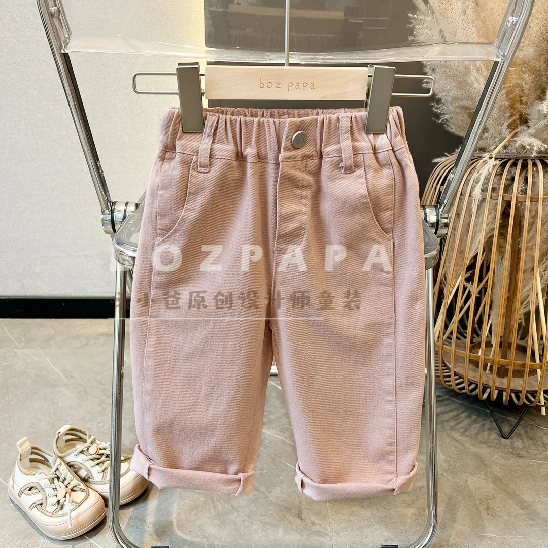 现货【粉红泡泡】男宝年新款春款百搭洋气韩版棉布星球纽扣直筒裤