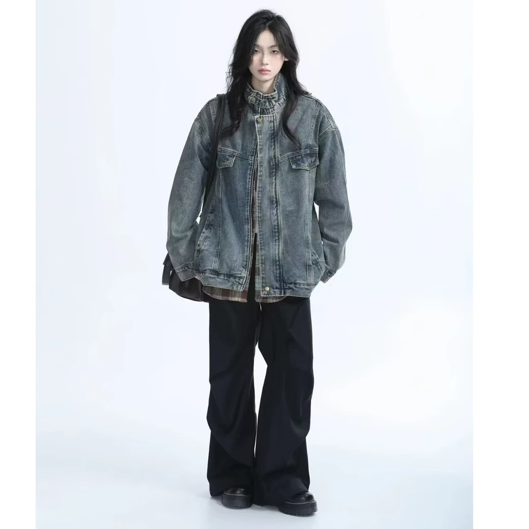 美式复古重工水洗机车风牛仔夹克春秋季男女中性宽松百搭外套