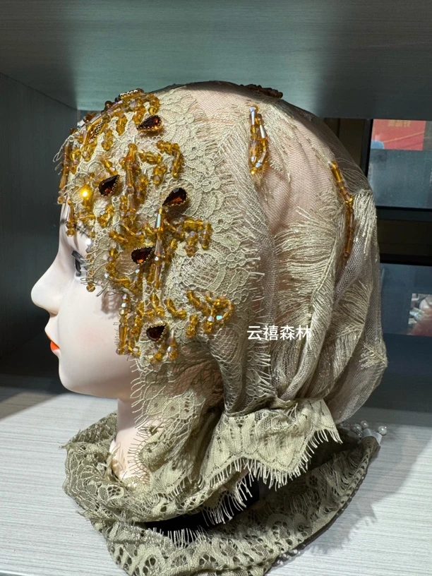 高级抹茶绿重工民族头巾 百搭 时尚