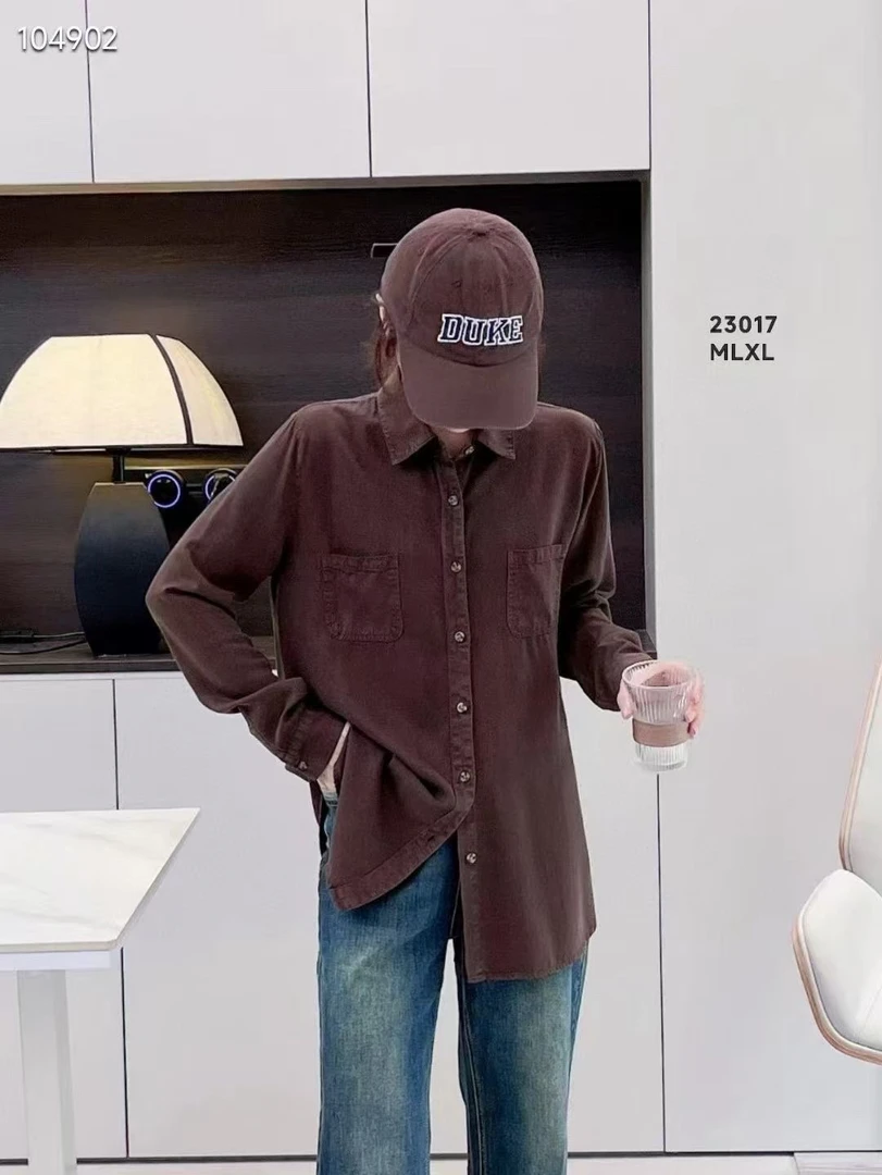 韩尤简同款百搭修身天丝薄款牛仔衬衫