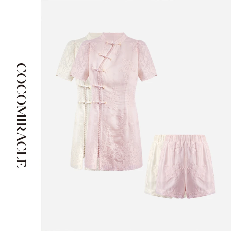 董小姐【白玉海棠】新款立领盘扣旗袍裙+短裤套装Q53TZ3228