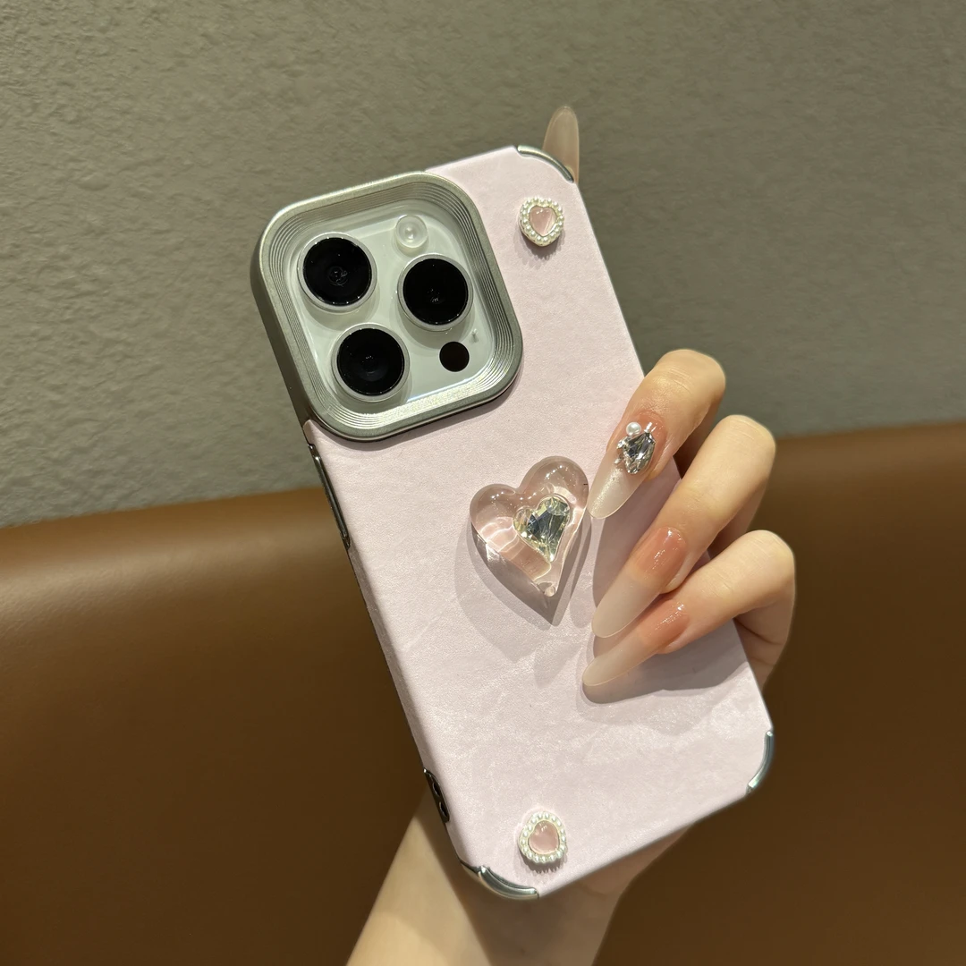 立体水钻爱心适用苹果16promax手机壳新款iPhone15个性14简约13女