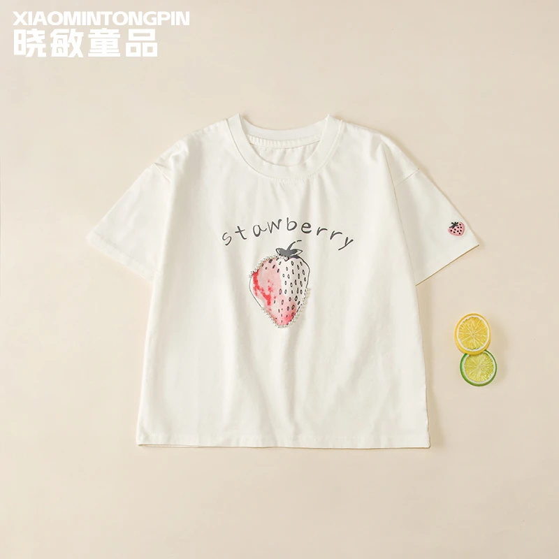 2025年款衣服儿童草莓字母印花T恤3C4399夏季女童