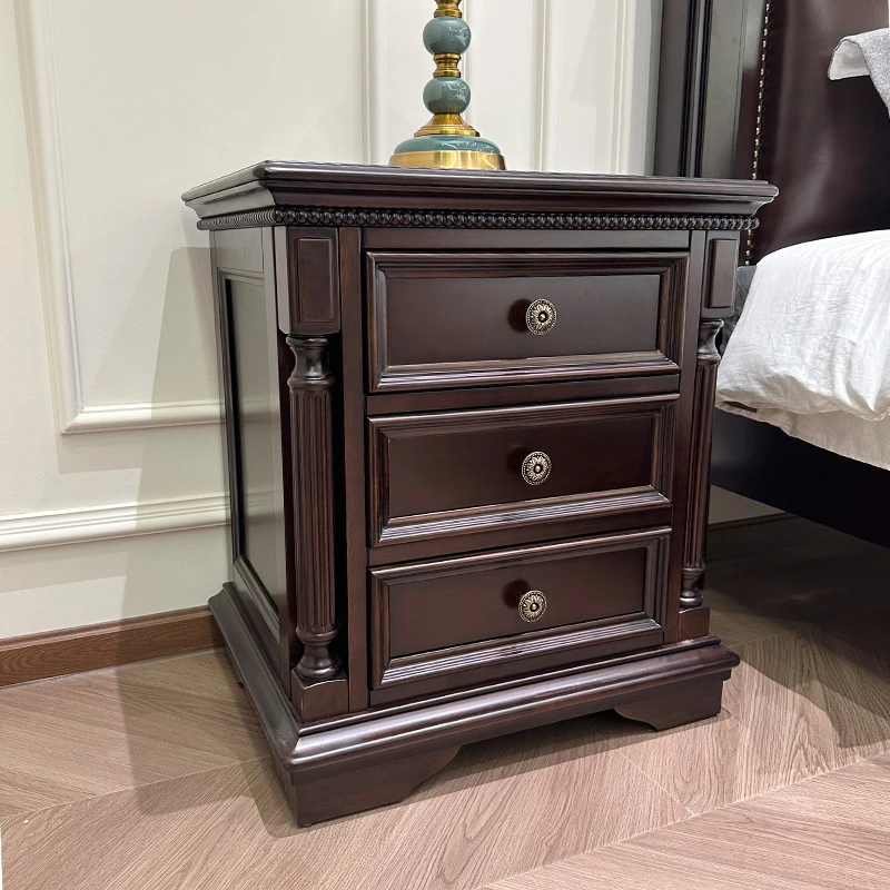 BESTFURN美式高端品质家具金丝黄檀木古典三抽复古家用储物床头柜