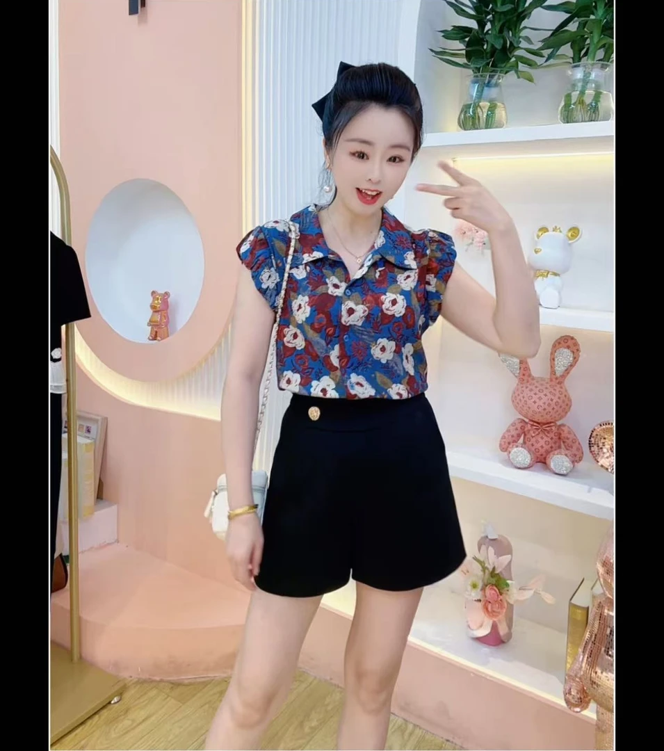JUYA  2025花衬衫女装《复古港风》夏季显瘦遮肚高级感别致上衣