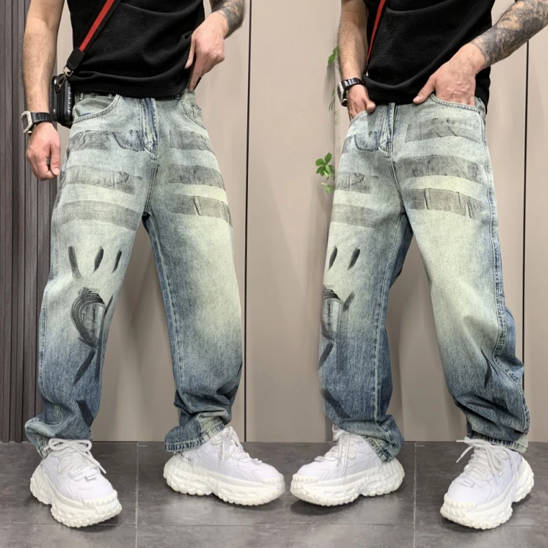 2025春夏季新款韩版直筒简约阔腿裤男速干透气牛仔裤痞帅百搭宽松