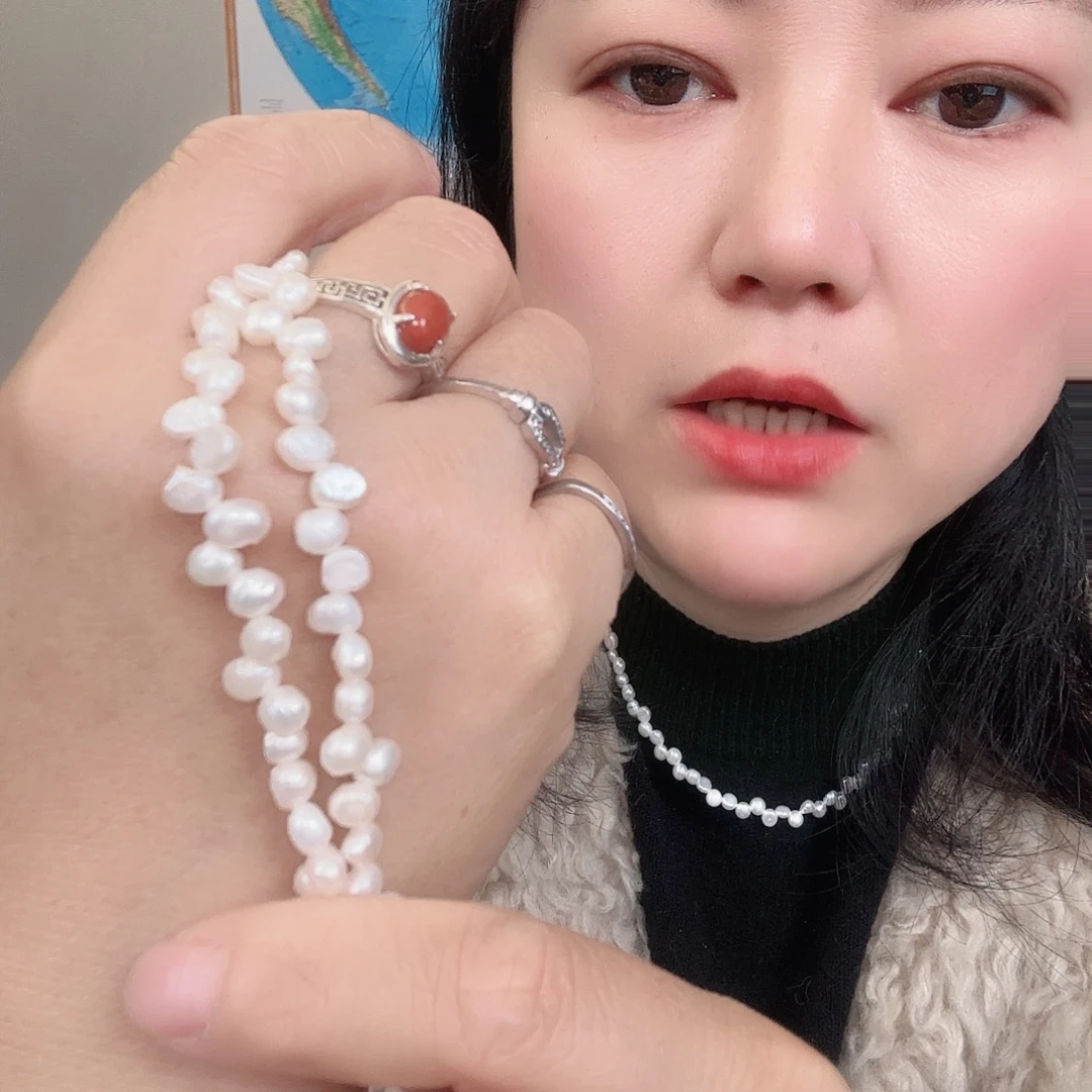 淡水珍珠颈饰银S925镶嵌短项链