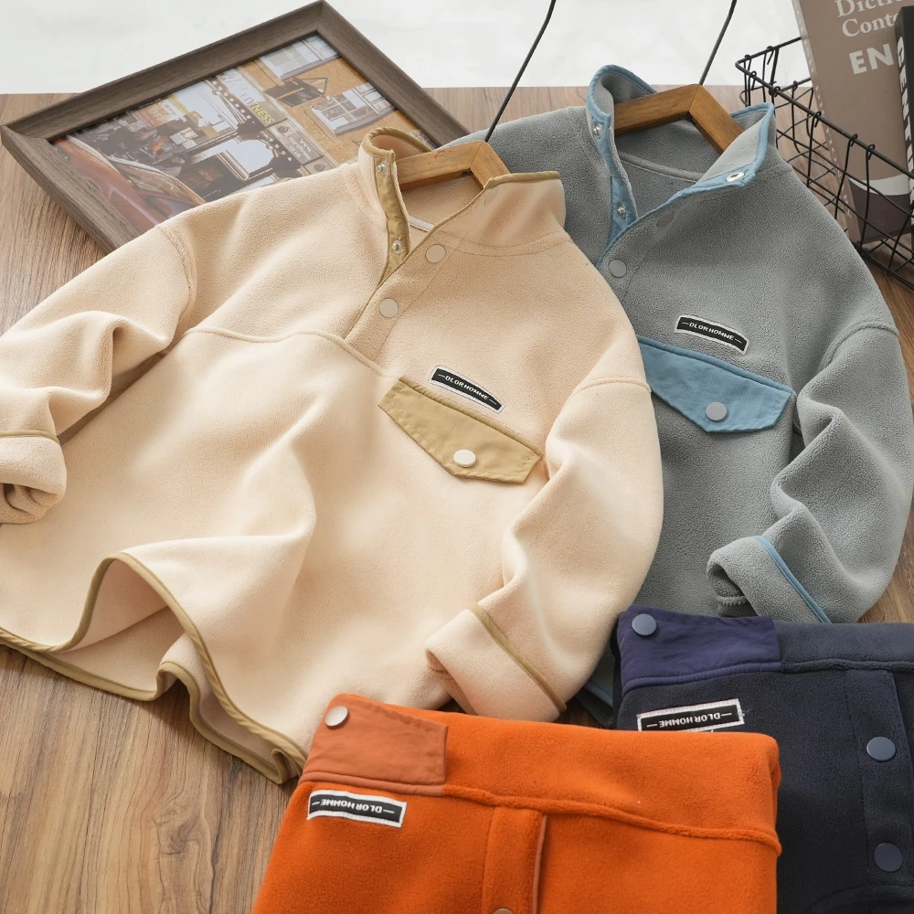 男童儿童秋冬新款口袋拼接高领双面绒卫衣中大童休闲洋气MT23551