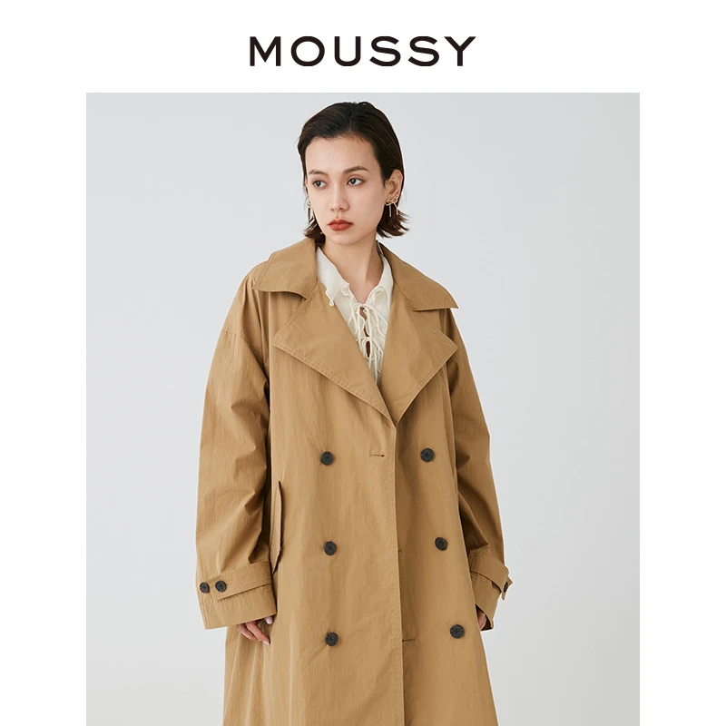 MOUSSY 初秋美拉德大廓形长款双排扣风衣女02SA30-0661