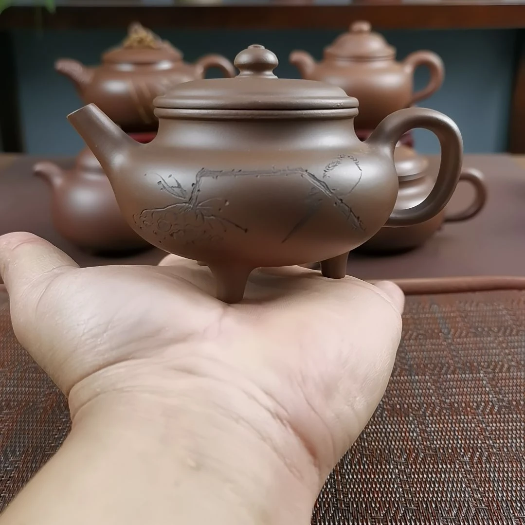 茶壶紫砂紫泥三足丁合180CC