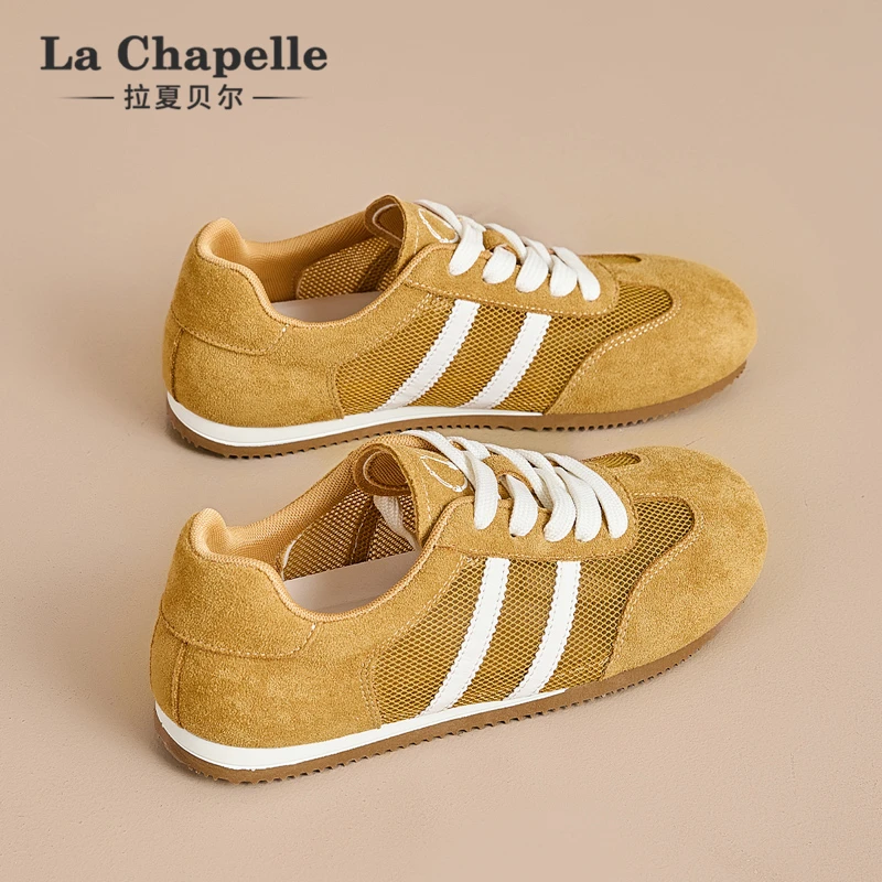 拉夏贝尔黄色德训鞋女款2025新款夏季爆款轻便百搭休闲鞋子板鞋女