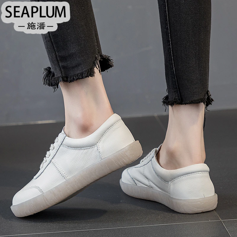 SEAPLUM牛筋底小白鞋女平底新款护士单鞋休闲德训鞋女百搭软底大