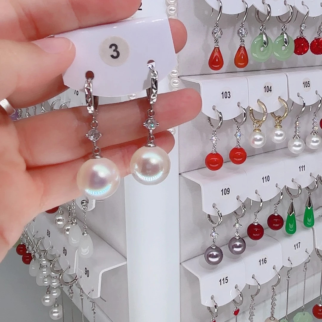 淡水珍珠耳饰足银镶嵌