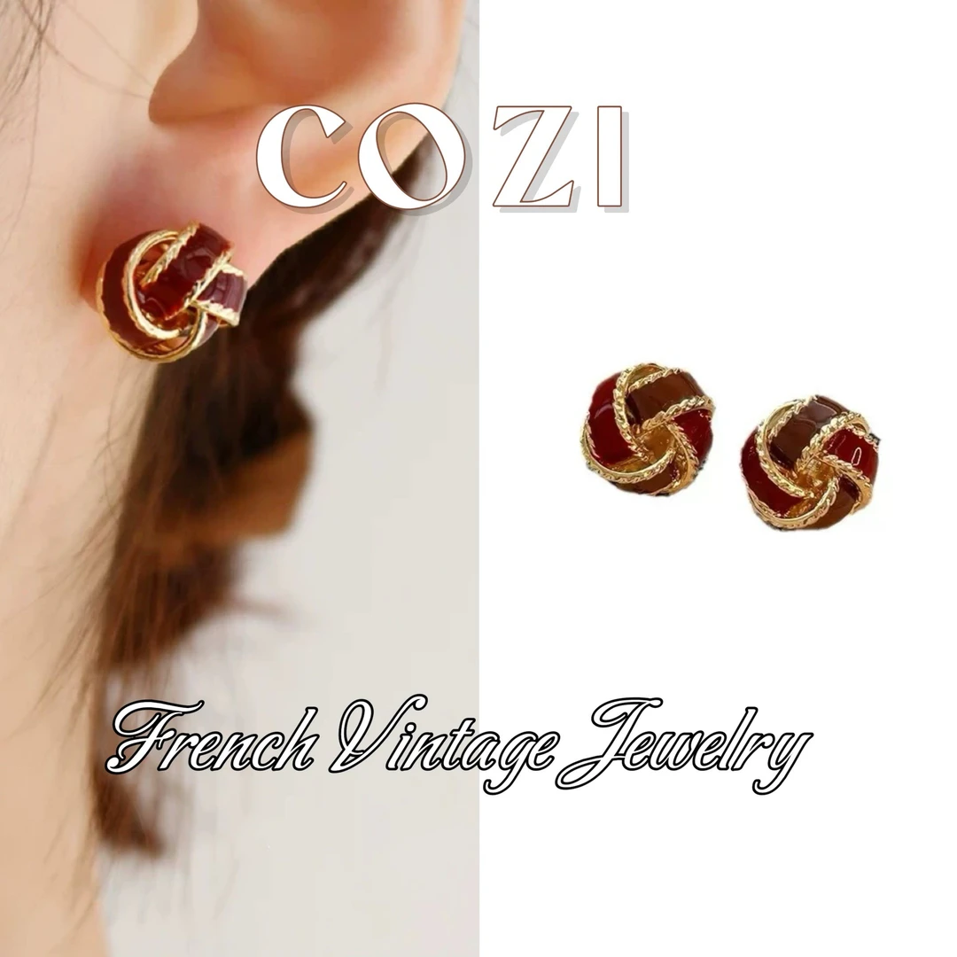 COZI 铜合金耳饰 蔻姿【红色女郎】同心结气质红复古港风女士耳钉