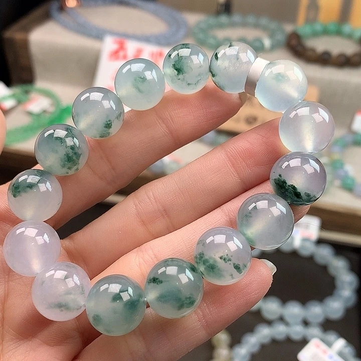 翡翠未镶嵌手链高冰飘花阳绿，品质高性价比