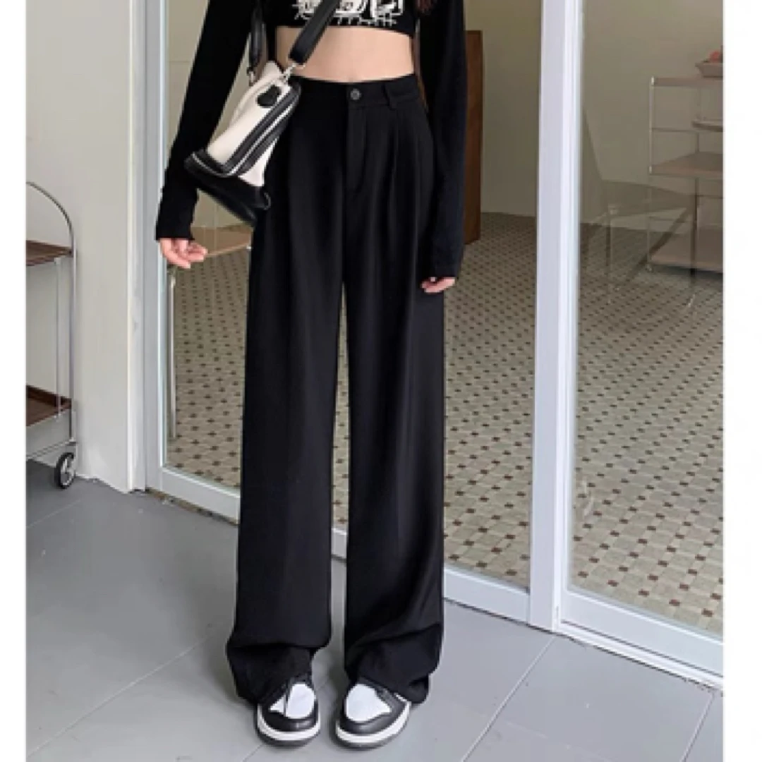 168春夏新款黑色休闲百搭宽松垂感阔腿西装裤女