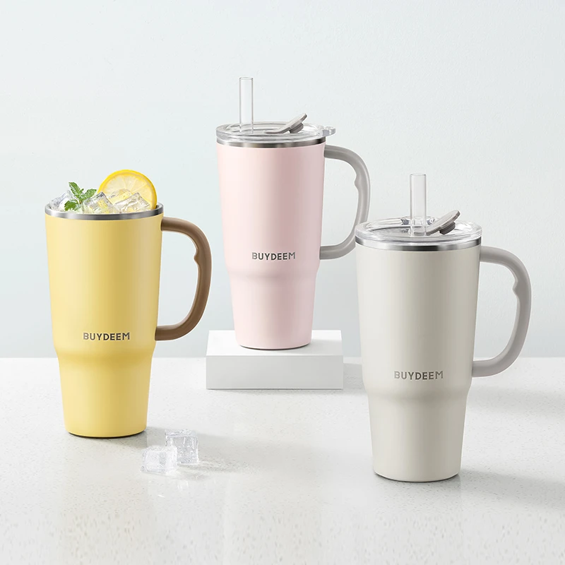 北鼎巨无霸吸管保温杯防漏便携水杯316L不锈钢高颜值咖啡杯保冰