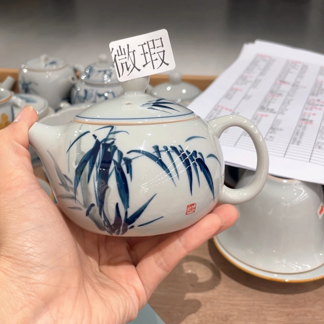 釉下手绘茶具微瑕