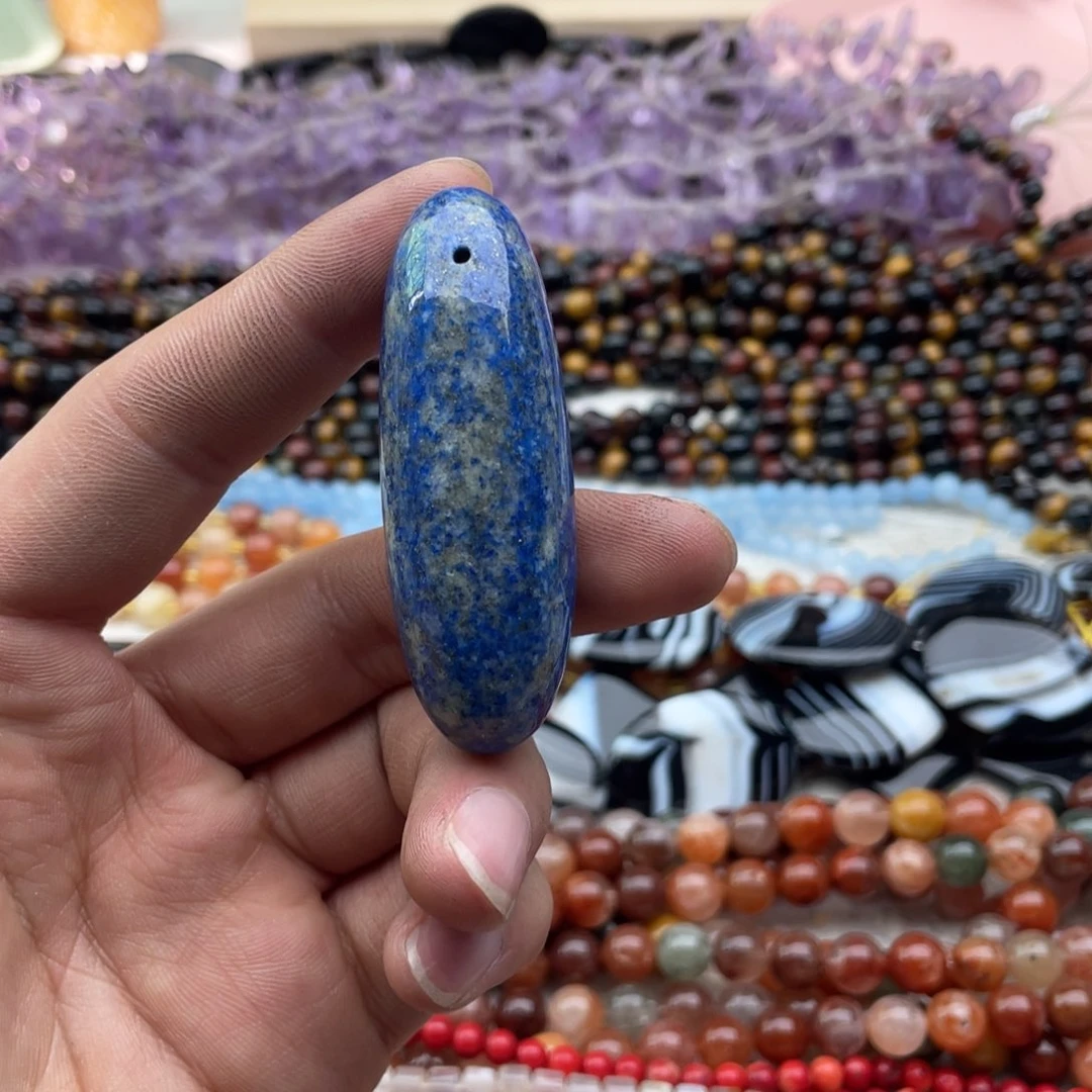 玛瑙/玉髓珠宝半成品未镶嵌一个装青金手摆件有孔20*60