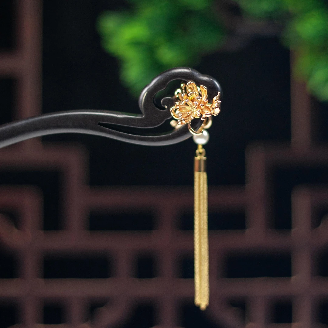 黑檀木手工发簪头饰新中式蝶贝淡水复古古风簪子百搭国风盘发簪