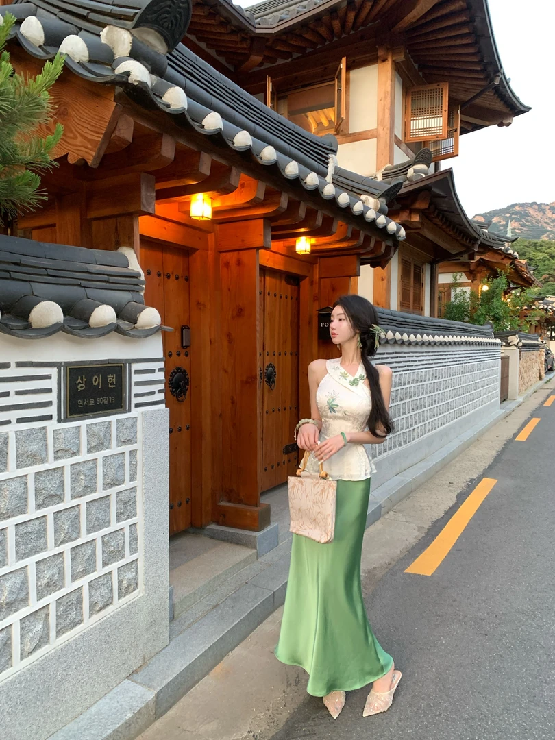 【雅乔定制】青竹影 绿色半身裙松紧腰长裙DYYK-25042340