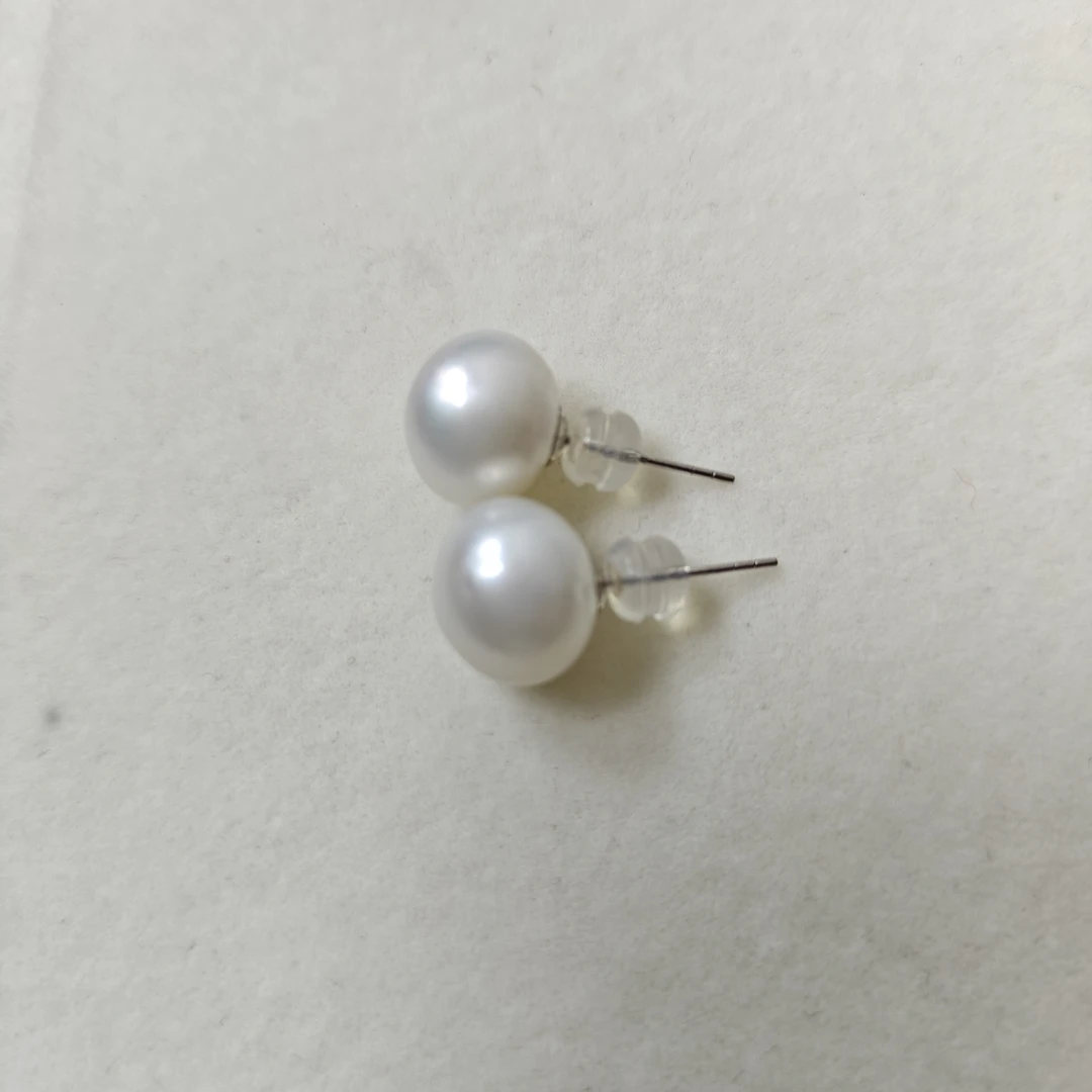 11-12mm海水珍珠澳白18k金素钉耳钉简约经典百搭时尚