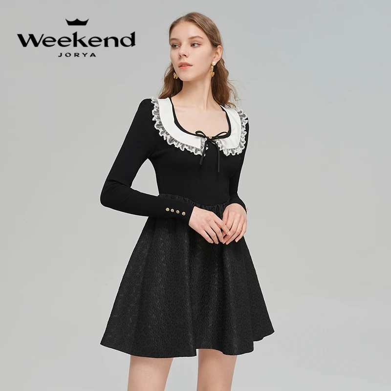 卓雅周末春气质蕾丝提花针织蓬蓬连衣裙EJWDAQ65