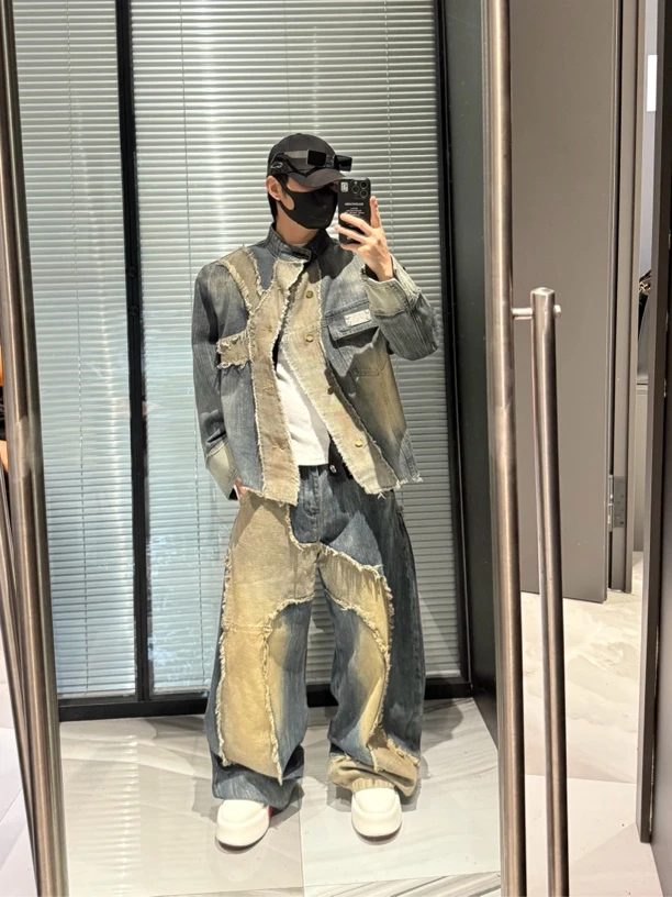 (现货)尚锋男装0573韩系设计重工破旧拼接时尚百搭潮流牛仔套装
