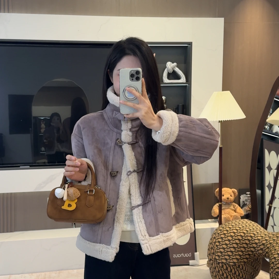 宿慕SUMU 韩版时尚翻领外套 11-1冬季2025新款加绒加厚上衣9036