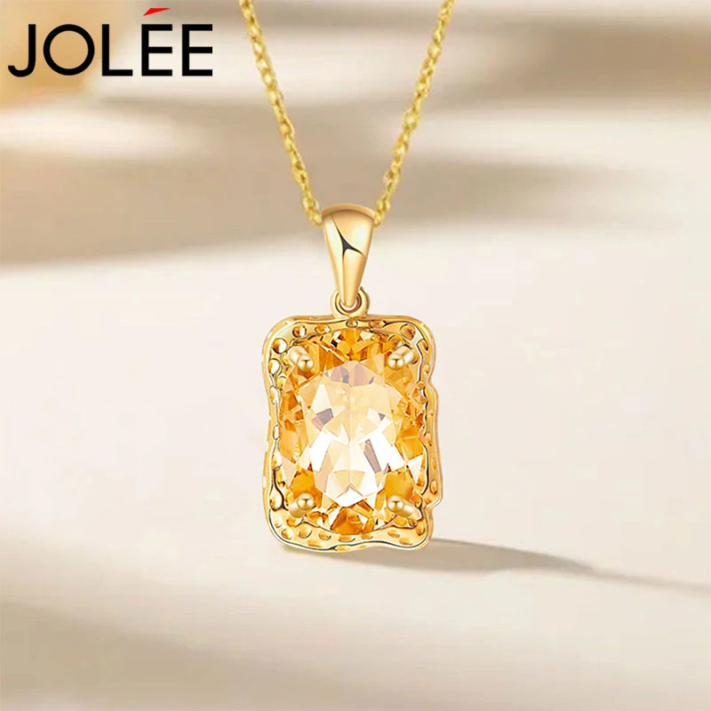 Jolee项链女S925银黄水晶轻奢时尚彩色宝石吊坠饰品送女士礼物