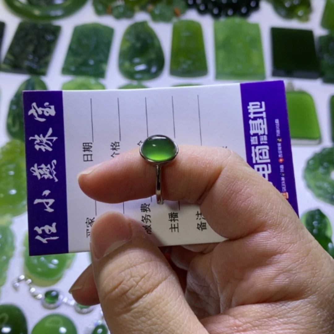 【闪购商品】蛇纹石玉戒指银S925镶嵌