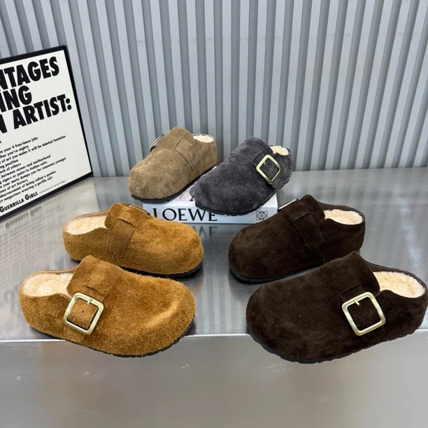 鸿6-83新款厚底羊毛垫卡皮巴拉反绒皮包头博肯拖底厚4公分