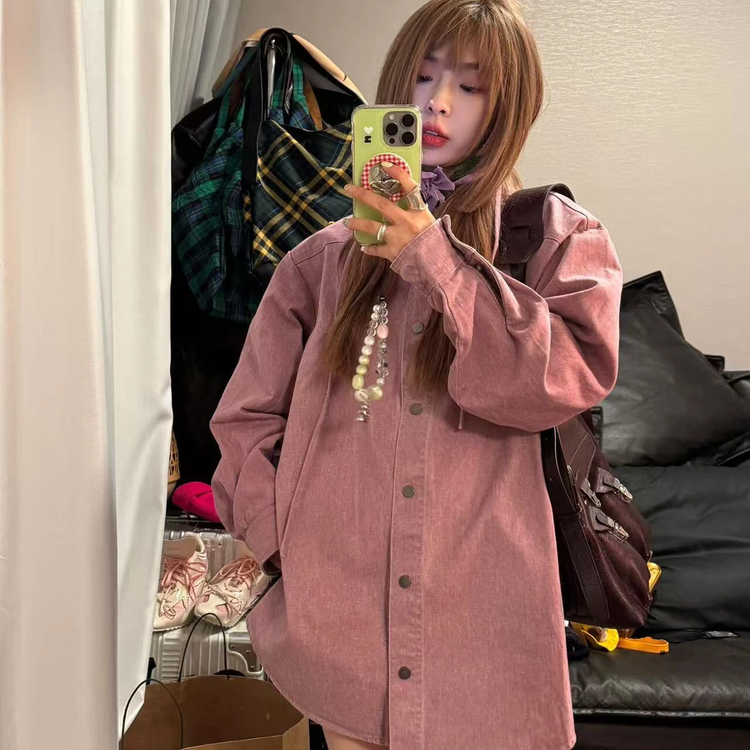 韩系牛仔领花衬衫