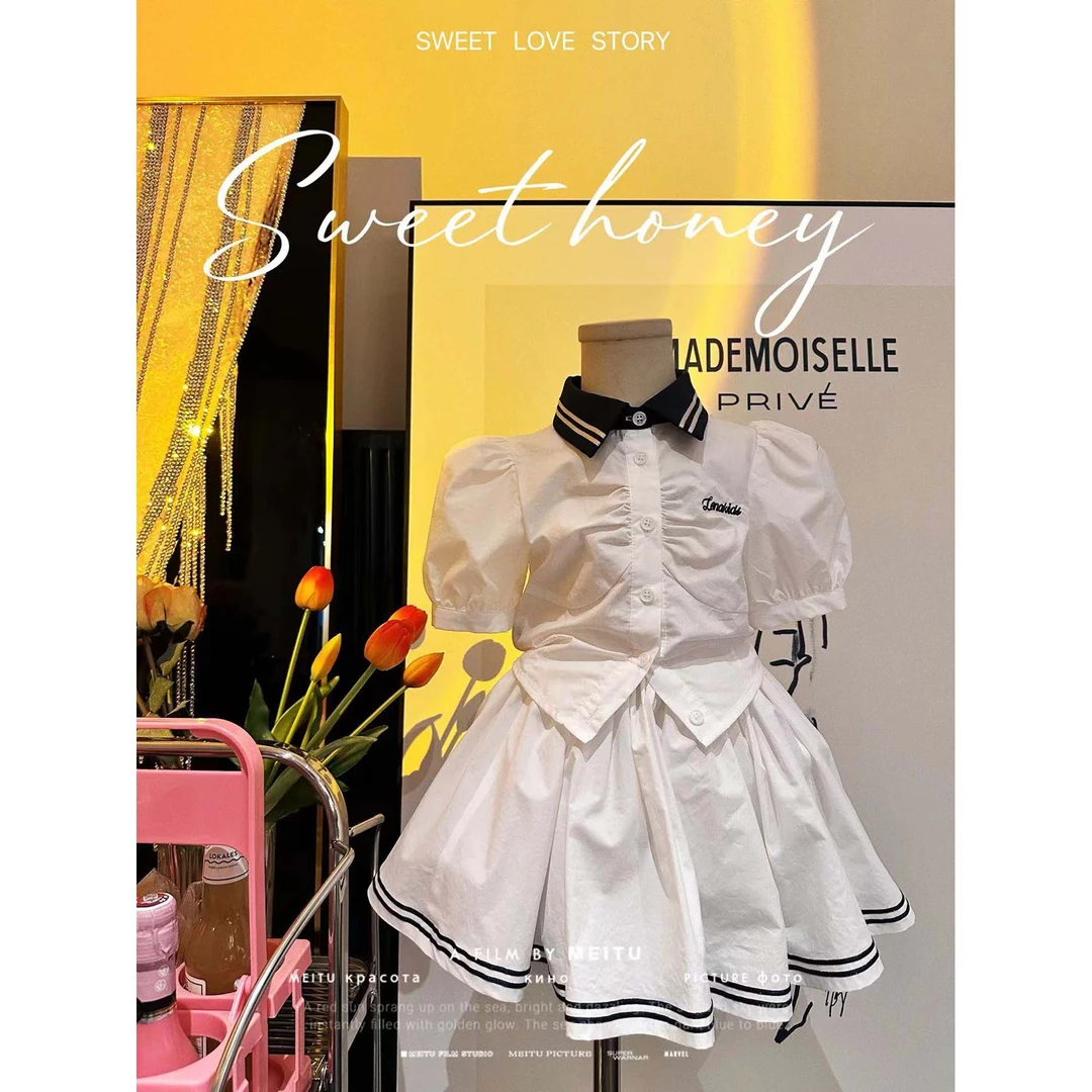 【现货】MOANA 高定泡泡袖学院风衬衫短裙女宝汉服套装24050912