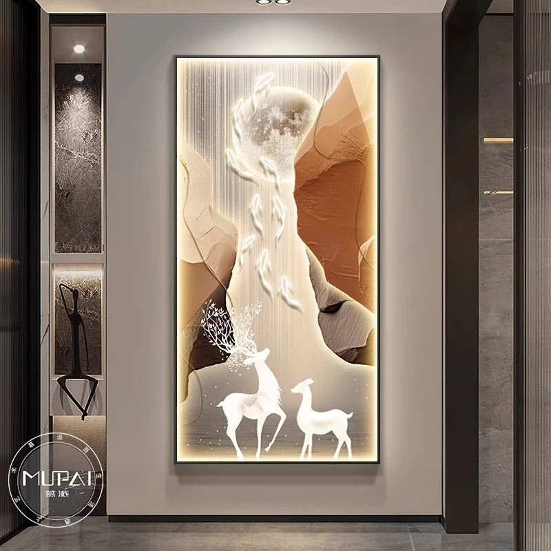 LED灯高级感入户对门玄关装饰画2025新款高端挂画走廊过道壁画